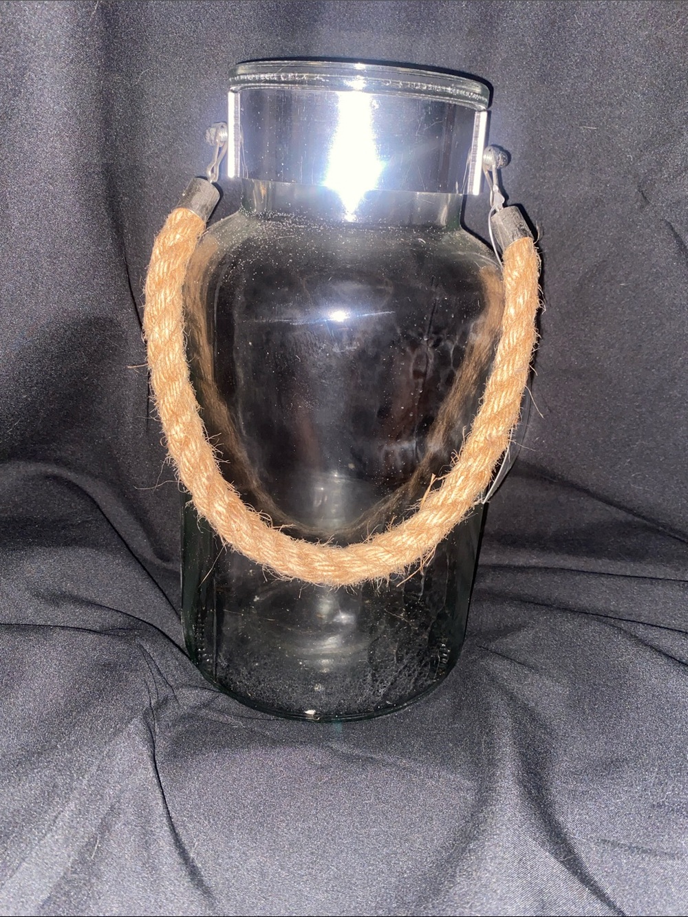 Clear Glass Lantern Vase with Natural Rope Handle
